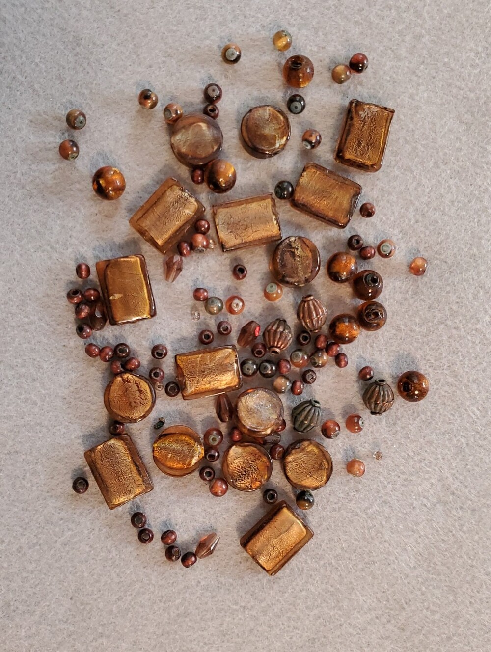 Mixed Copper, Amber Glass And Brown Wooden Bead Assortment